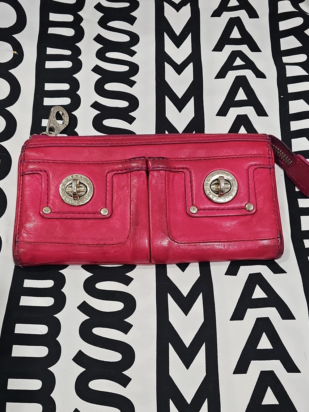 Marc Jacobs Hot Pink Leather Turnlock  Wallet